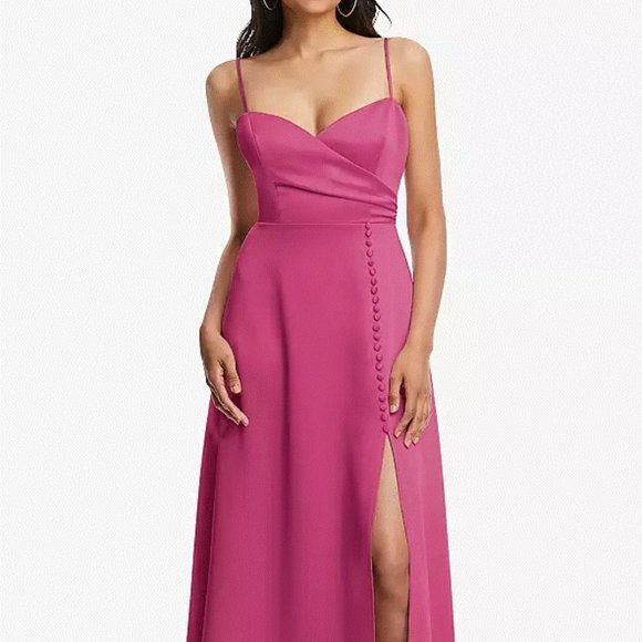Dessy LB047....Adjustable Strap Faux Wrap Maxi Dress....Tea Rose...Size 14..NWT - Picture 1 of 7